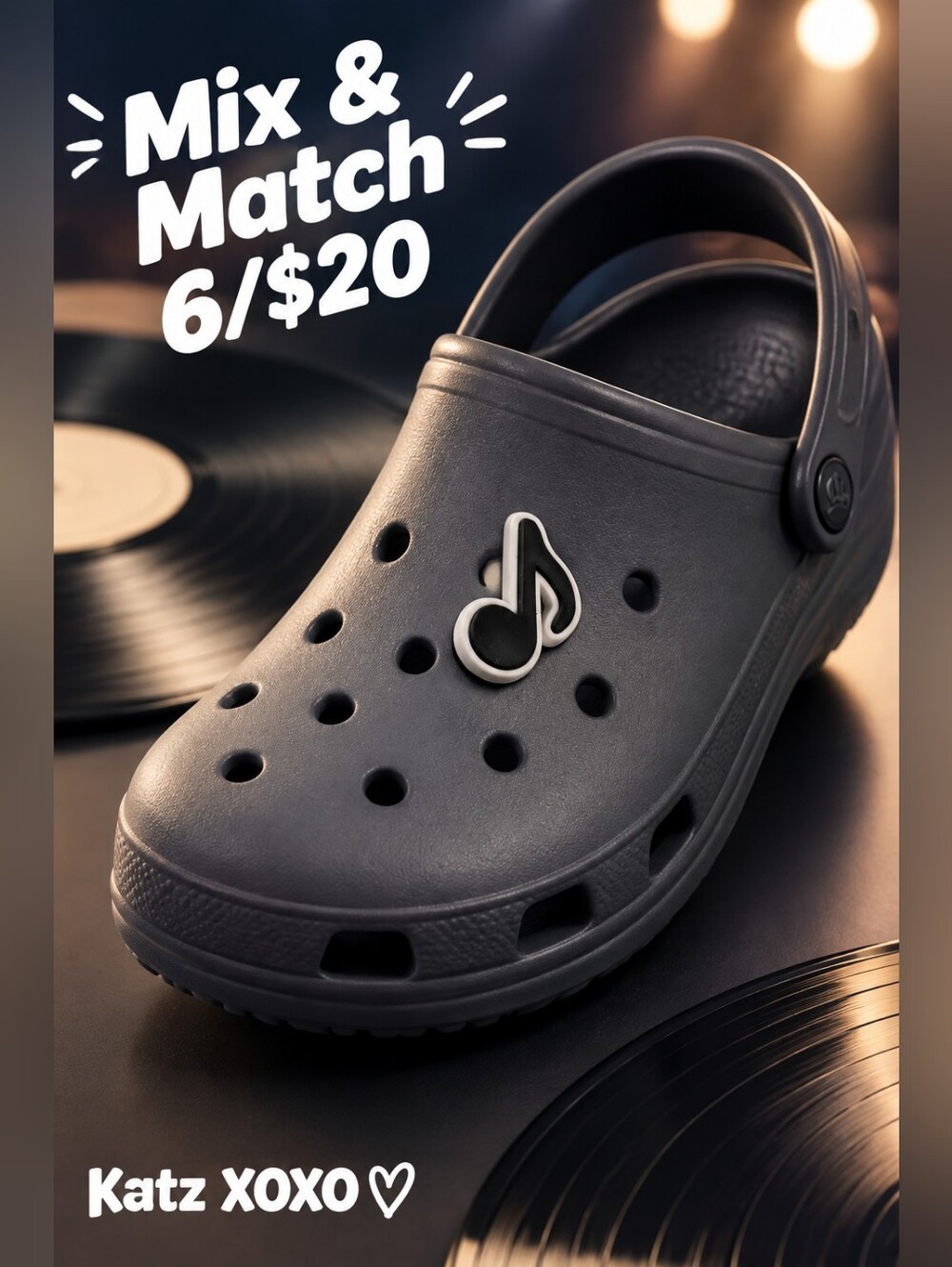 Music Note Croc Shoe Charm Black White Eighth Note Musician Jibbitz Style